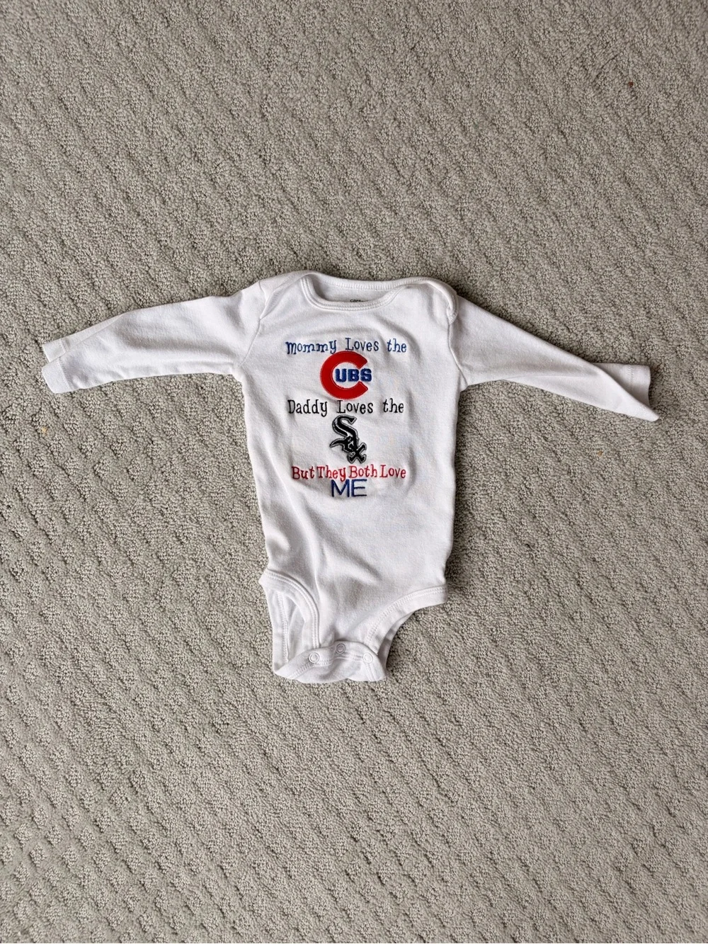 Carter's White Long-Sleeve Baby Bodysuit with Red & Blue Team Embroidery